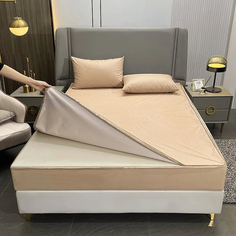 6-Sides Fully Enclosed Waterproof Mattress Cover with Zipper Custom Size Fitted Sheet Dust-proof Anti-mite Mattress Protector