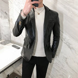 2022 Autumn Leather Jacket Men Slim fit Casual Business Blazer Masculino Solid Color Street Wear Social PU Coat Costume Homme