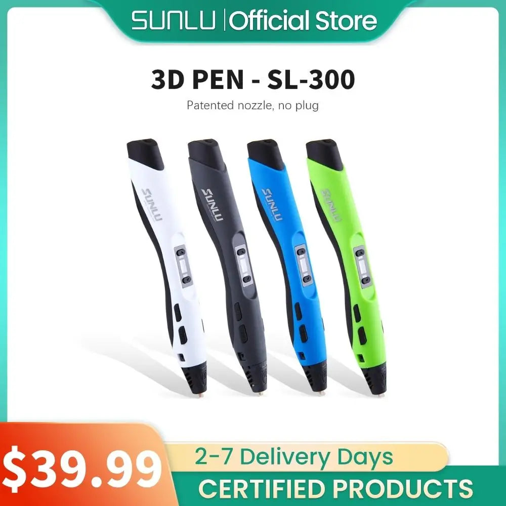 Creative 3D Printing Pen by SUNLU SL-300 - Perfect DIY Gift with Adjustable Speed and Multi-Plug Options