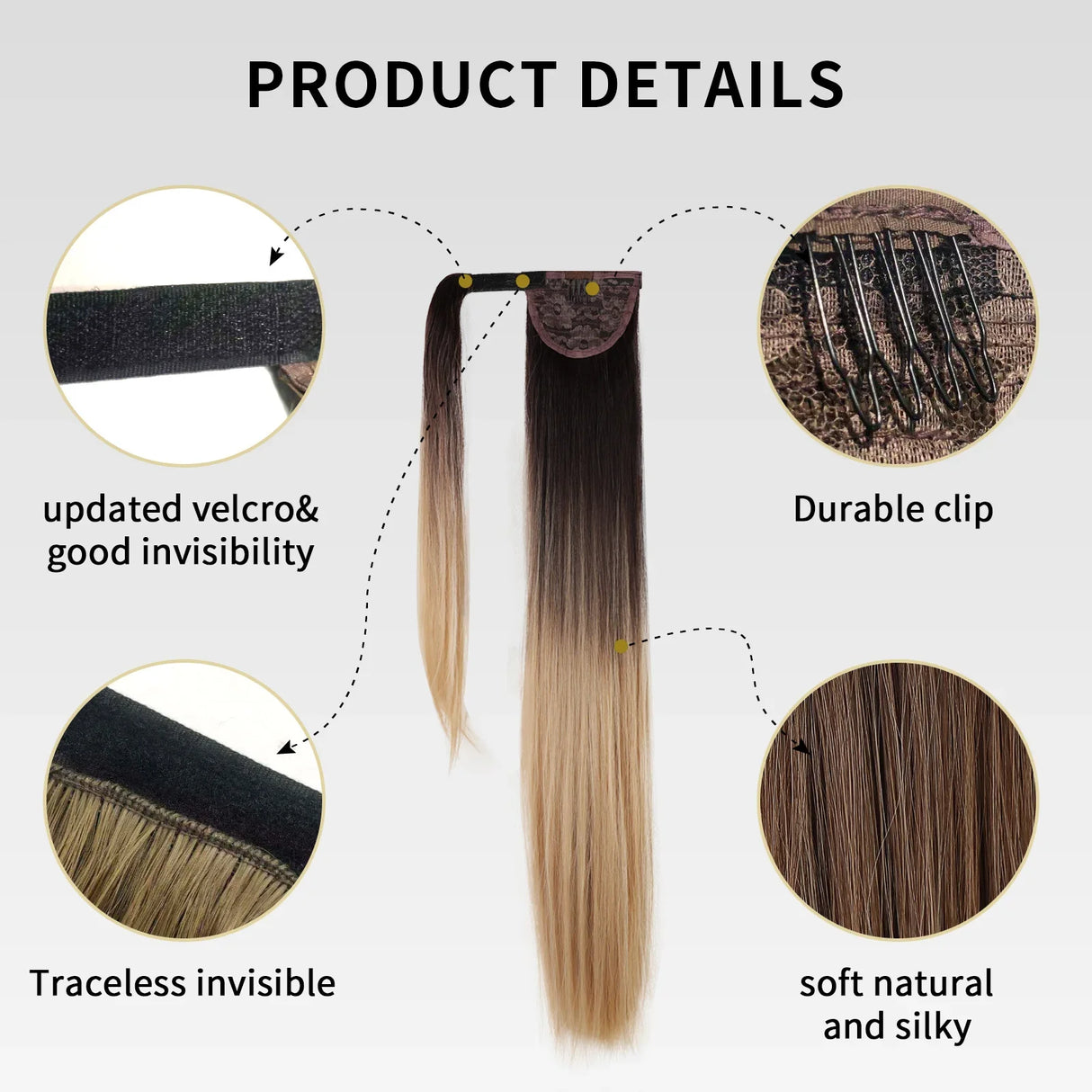 LOUIS FERRE Straight Ponytail Extension 26 inch Pony Tail Natural Long Ponytails Wrap Around Synthetic Hairpieces for Women Girl