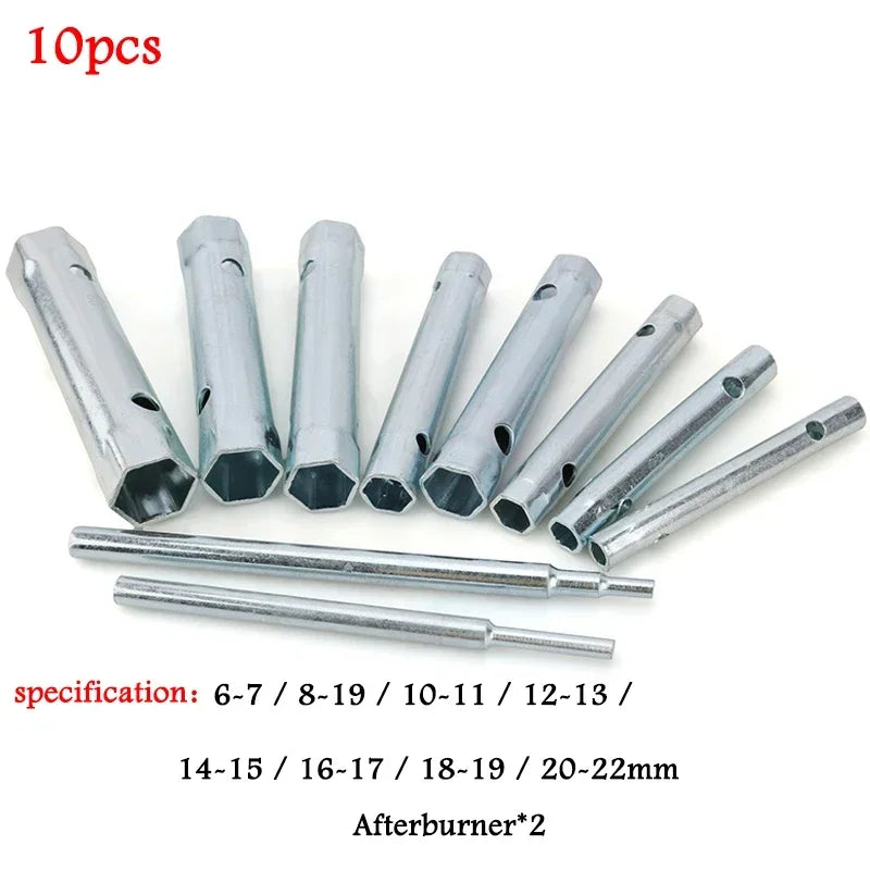 6/10PCS 8-19mm 6-22mm Metric Tubular Box Wrench Set Tube Bar Spark-Plug Spanner for Automotive Plumb Repair Steel Double Ended