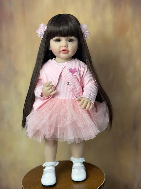 BZDOLL 55CM 22Inch Can Stand Reborn Baby Lifelike Girl Doll Full Soft Silicone Body Princess Toddler Bebe Birthday Gift