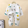 Kids Summer Thin Pajamas Sets New 2023 Boys Girls Cartoon Three-quarter Sleeve Cotton Yarn Shirt Tops with Pants Baby Loungewear