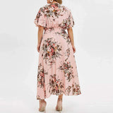 Summer New Sexy V-Neck Women's Beach Dress Plus Size Loose Fashion Floral Printed Butterfly Sleeve Midi Dress Lady Wedding Dress