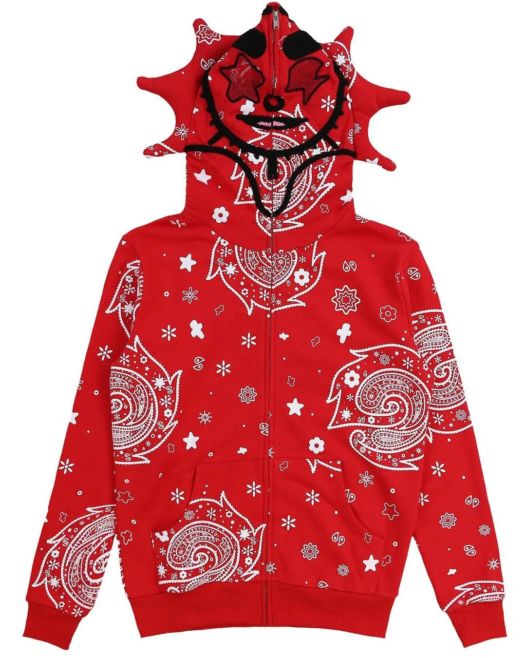 Cartoon skull 3D digital print hooded sweatshirt spliced long-sleeved fashion retro youth trend zipper loose cardigan ins top