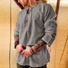 New Men's Cotton Linen Shirt Loose Fashion Ancient Viking Embroidery V-neck Lace Up Shirts Men Casual Long Sleeves Tee Shirts