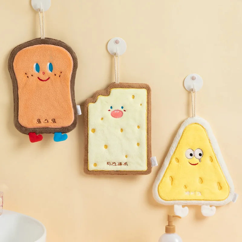 Cute Cartoon Hand Towel Hanging Style Kitchen Hand Wipe Quick Drying Cloth Three-Layer Thickened Coral Velvet Towel Handkerchief