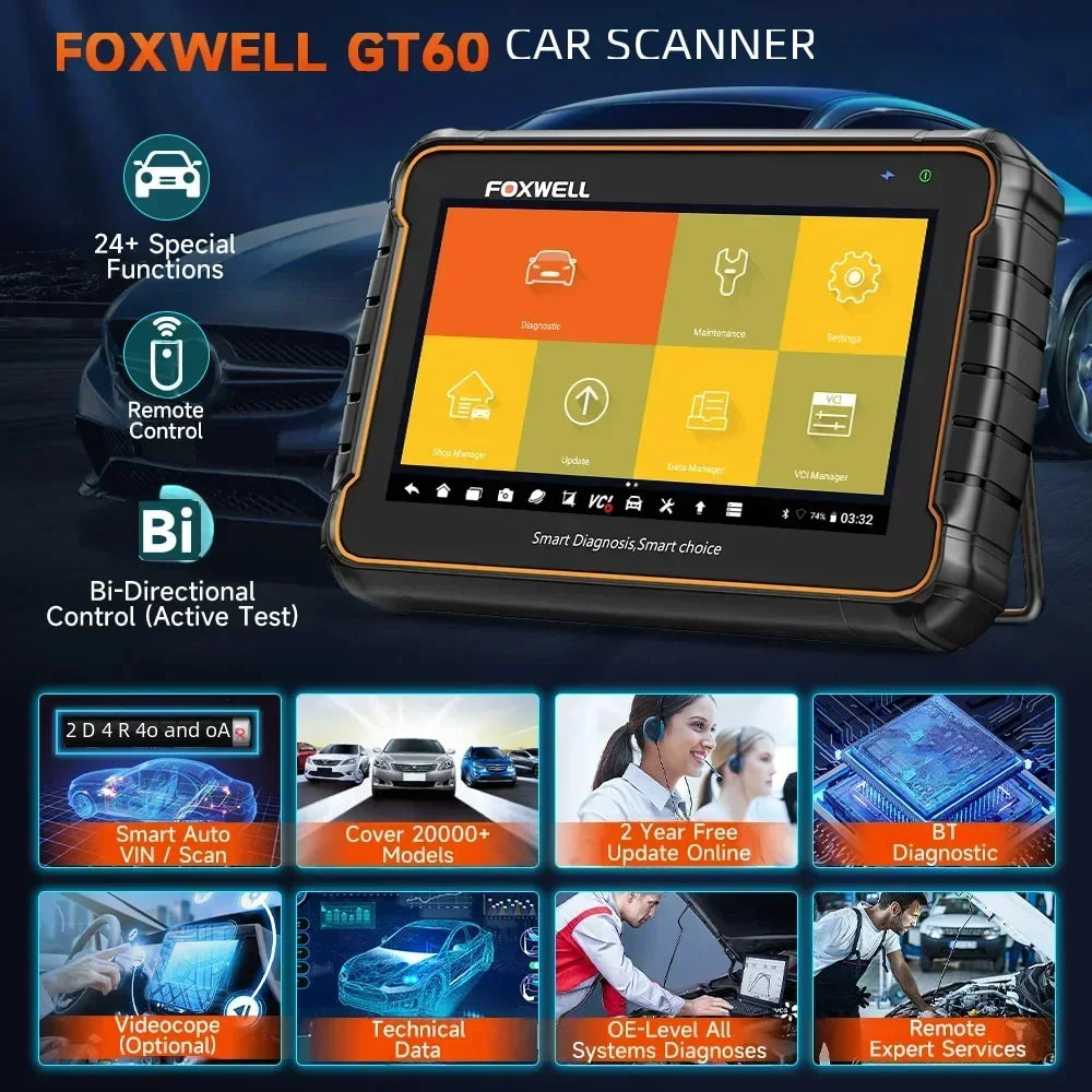 Foxwell GT60 OBD2 Bluetooth Car Diagnostic Tools Professional All System Oil Reset A/F Adjust 24 Reset OBD 2 Automotive Scanner