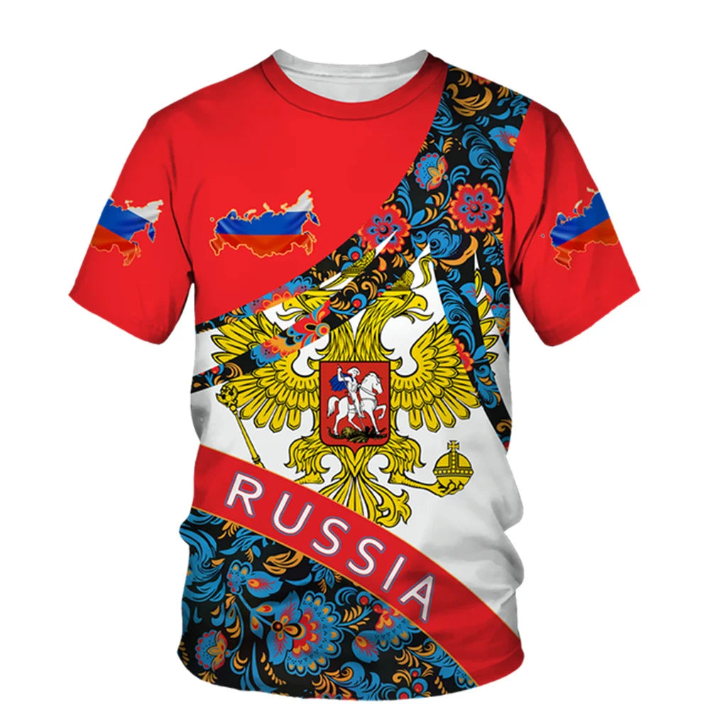 Russia Men's T-shirts Casual Loose Round Neck Russian Flag Short Sleeved Tops Tees Men's Clothing Oversized T-shirt Streetwear