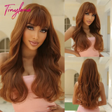 Long Curly Orange Brown Ombre Synthetic Wavy Wigs with Bangs Ginger Cosplay Party Wig for Women Afro Natural Hair Heat Resistant