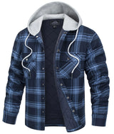 TACVASEN Cotton Flannel Shirt Jacket with Hood Mens Long Sleeve Quilted Lined Plaid Coat Button Down Thick Hoodie Outwear