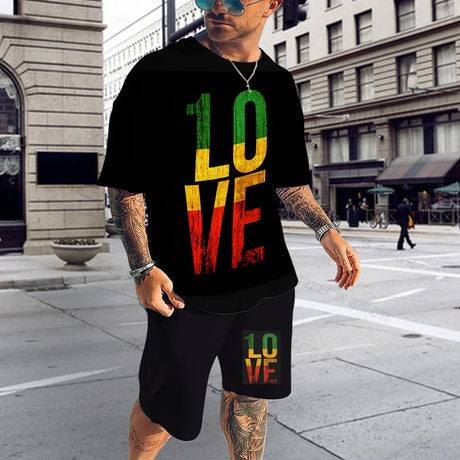 Summer Men's Tracksuit Bob Marley Reggae Music T-Shirt Shorts Set Casual Suit Fashion Outfit Male Oversized Streetwear One Love