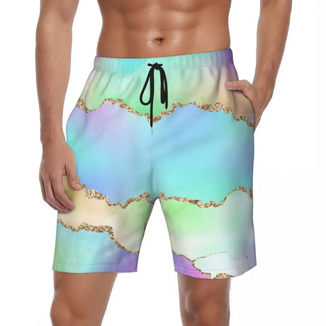 Man Board Shorts Rainbow Ombre Vintage Swimming Trunks Gradient Quick Dry Sports Fitness Hot Sale Plus Size Beach Short Pants