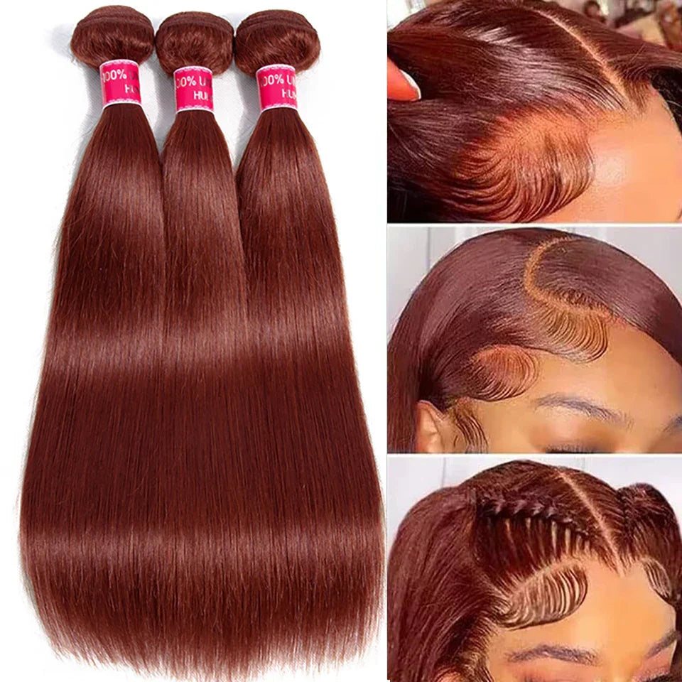 99J Straight Bundles With Closure Reddish Brown Straight Human Hair Bundles With 4x4 Closure Burgundy bundles with closure