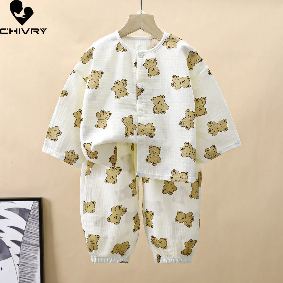 Kids Summer Thin Pajamas Sets New 2023 Boys Girls Cartoon Three-quarter Sleeve Cotton Yarn Shirt Tops with Pants Baby Loungewear