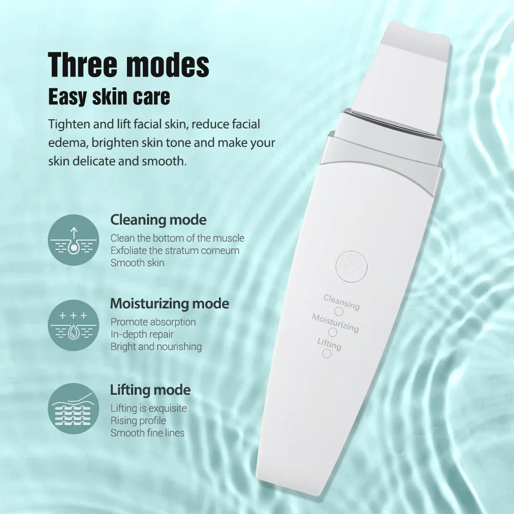 Ultrasonic Skin Scrubber Face Vibration Spatula Blackhead Remover Shovel Clean Cavitation Peeling EMS Facial Lifting Skin Care