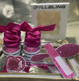 Dollbling Luxury Baby Bottles and Shoes Headband Set Keepsake Diamond Tutu Outfit Red Bottom Little Girl Baptism Shoes