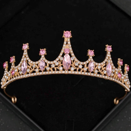 Pink Crystal Tiaras And Crowns Rhinestone Prom Diadem Crown For Women Bridal Wedding Hair Accessories Jewelry Crown Tiara Gift