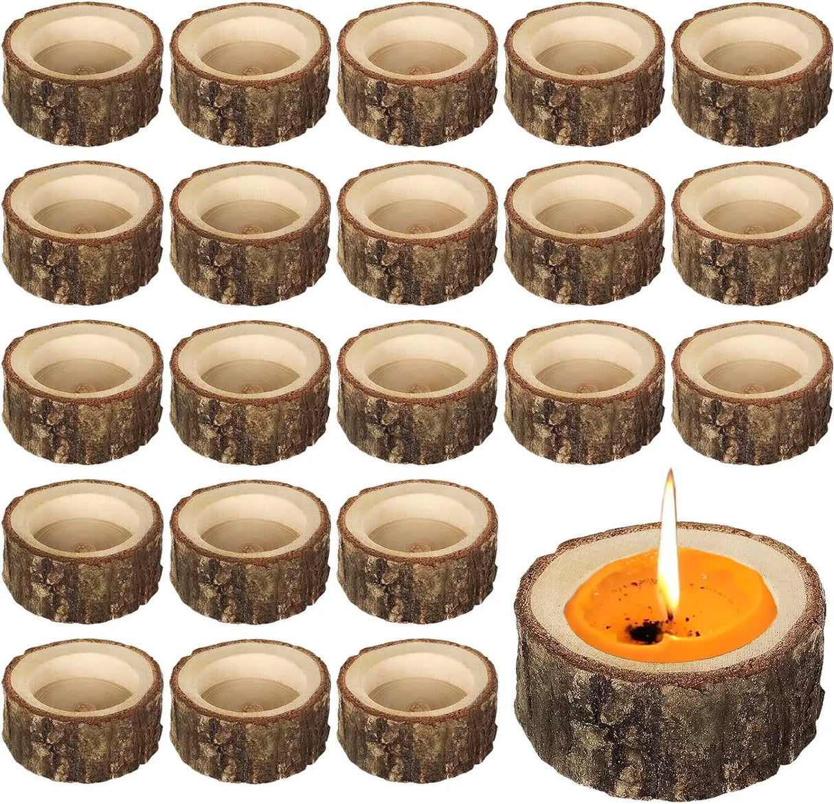 12/24PCS Tea Light Candle Holders Wooden Votive Tealight Holder Rustic for Wedding Baptism Birthday Baby Shower Party Home Decor