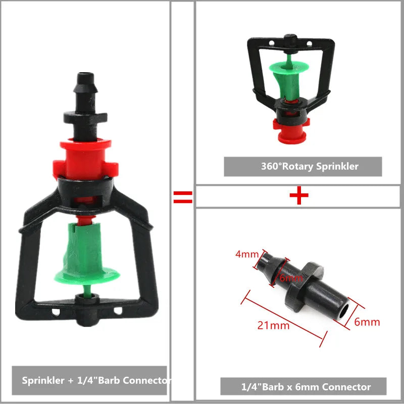 100pcs Greenhouse Gardening Rotary Atomization Sprinkler With 1/4" Barbed Irrigation Equipment Automatic Watering Microsprinkler