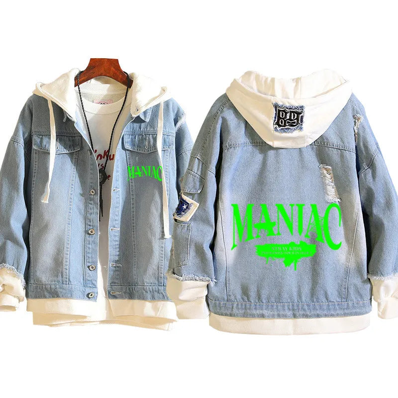 2023 Stray Kids Kpop Costumes Jackets Men Women Fashion Y2k Denim Jacket Spring Autumn Casual Hooded Outwear Coat