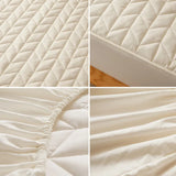 Cotton Quilted Fitted Mattress Cover Solid Color Soy Fibre Fitted Sheet Soft Bed Cover Mattress Topper Protector No Pillowcase