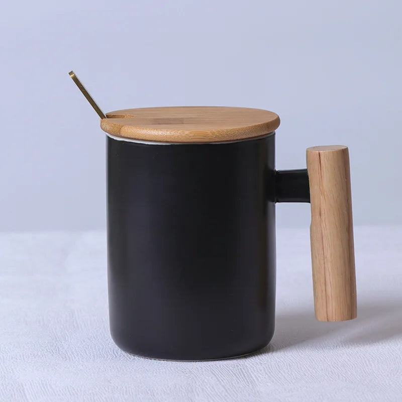 Nordic Wooden Handle Ceramic Porcelain Mug Coffee Cups Literary Water Tea Cup Milk Mug Coffee Cup Drinkware Coffeeware Teaware