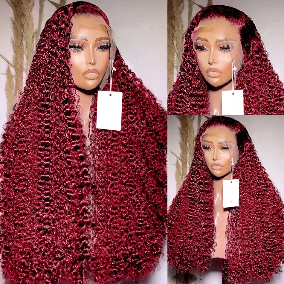 Cosdelu 13x4 Deep Curly Lace Frontal Wig 99J Burgundy 13x6 Lace Front Wigs Red Colored HD Deep Wave Human Hair Wigs For Women