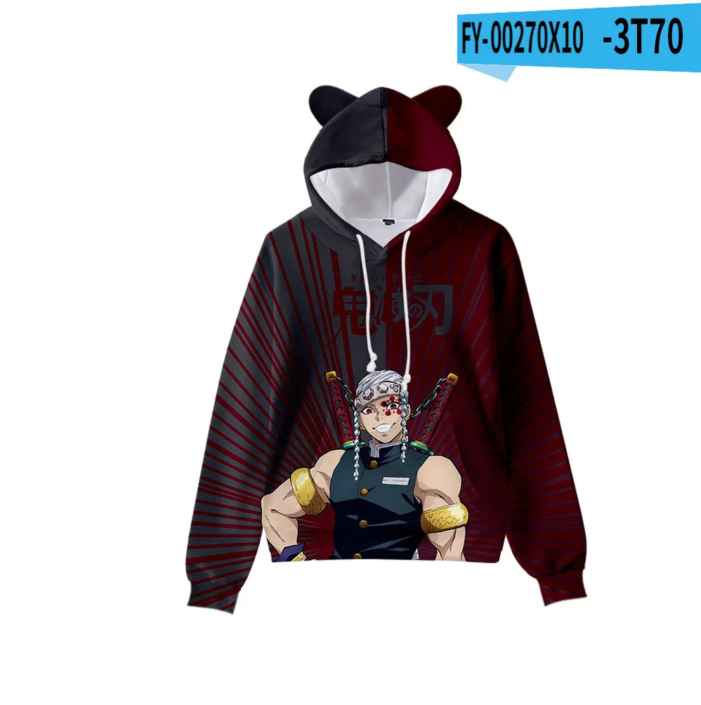 Anime Demon Slayer Hoodies Women Cat Ears Cartoon Sweatshirt Tops Kamado Nezuko 3D Harajuku Boys Girls Cosplay Costume Pullover