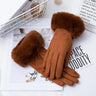 Korean Suede Leather Sports Cycling Warm Gloves Women's Winter Plus Velvet Thicken Full Finger Touch Screen Driving Mittens H92