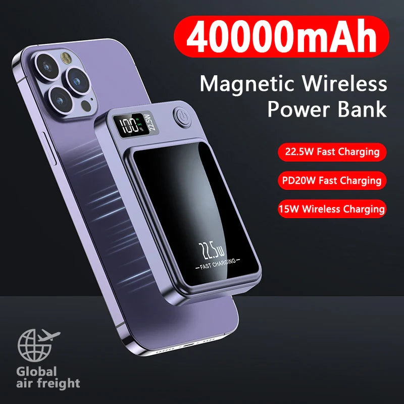 Magnetic Wireless Power Bank 40000mAh 22.5W Fast Charging External Battery Charger for Huawei Samsung iPhone 12 PD 20W Powerbank