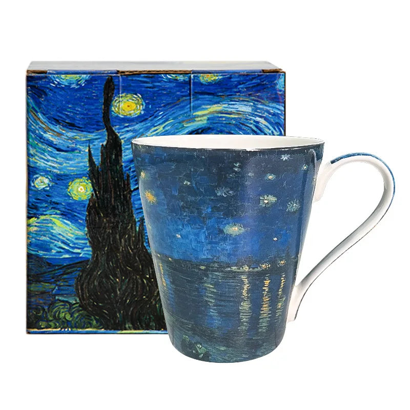 Fine Bone China 400ml Breakfast Coffe Cup Hot Water Mug Wedding Birthday Christmas Gift Van Gogh Drinkware Coffeeware Teaware