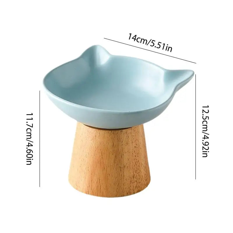 Raised Cat Food Dish Porcelain Feeder Dish With Non-slip Wood Stand Wide Cat Food Bowl Feeding Watering Supplies