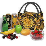 Custom Golden Lion And Damask Ornament Lunch Bags Men Women Warm Cooler Insulated Lunch Boxes for Picnic Camping Work Travel