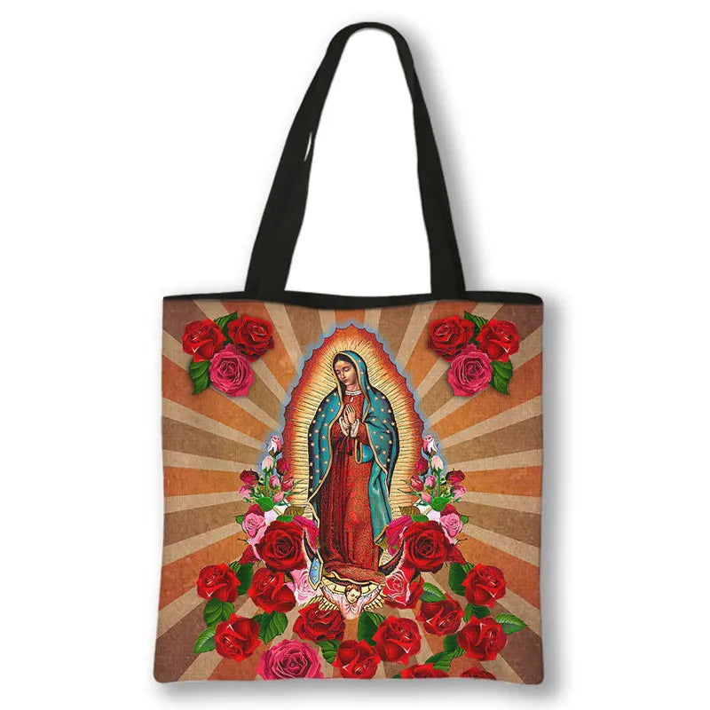 Our Lady of Guadalupe Virgin Mary Print Handbag Women Catholic Churches Canvas Shopping Bags Casual High-capacity Tote Bag Gift