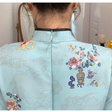 Ins Red Blue Loose 2021 New Fashion Modern Chinese Cheongsam A-line Dress Women 3/4 Sleeve Qipao Traditional Chinese Clothes