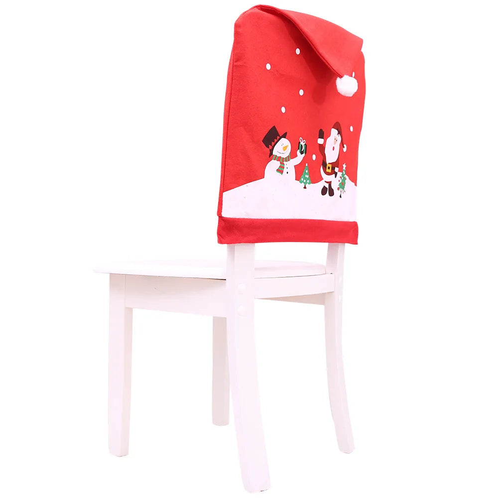 Christmas Santa Claus Snowman Chair Cover Red Printing  Stool  Restaurant Decor For Home Party Ornaments