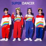 Kids Hip Hop Rainbow Striped Top Street Dance Skirts Boys Sweatshirt Joggers Pants Jazz Clothes Sets Children Girls Streetwear