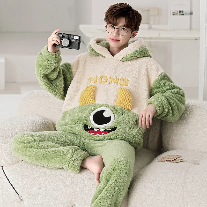 2023 Men Winter Pajamas Sets Coral Fleece Pyjama Cozy Warm Homewear Pijama Hombre Nightwear Suits Sleepwear Large Size Nightgown