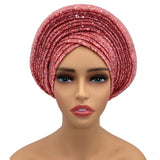 NEW Sequins Turban Cap for Women Ready to Wear African Auto Gele Headtie Nigeria Wedding Geles Female Head Wraps Lady Headpiece