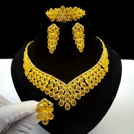 ANIID Indian 24K Gold Color Necklace Set For Women Party Bridal Wedding Ethiopian Luxury Dubai Jewelry Wholesale New Gifts