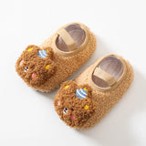 Cartoon Bear Baby Shoes Winter Thick Warm Newborn Shoes Non-slip Soled Soft Plush Toddler Kids Boy Girls Infant First Walkers