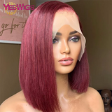 13x4 Glueless Short Bob Wig Chocolate Brown Red Burgundy 99J Colored Lace Front Human Hair Wigs Bone Straight Lace Frontal Wig