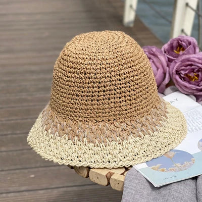 Gradient Straw Fisherman Hat Ladies Sweet Summer Sun Protection Simple Bucket Hat Temperament Elegant Wild Fashion Beach Sun Hat