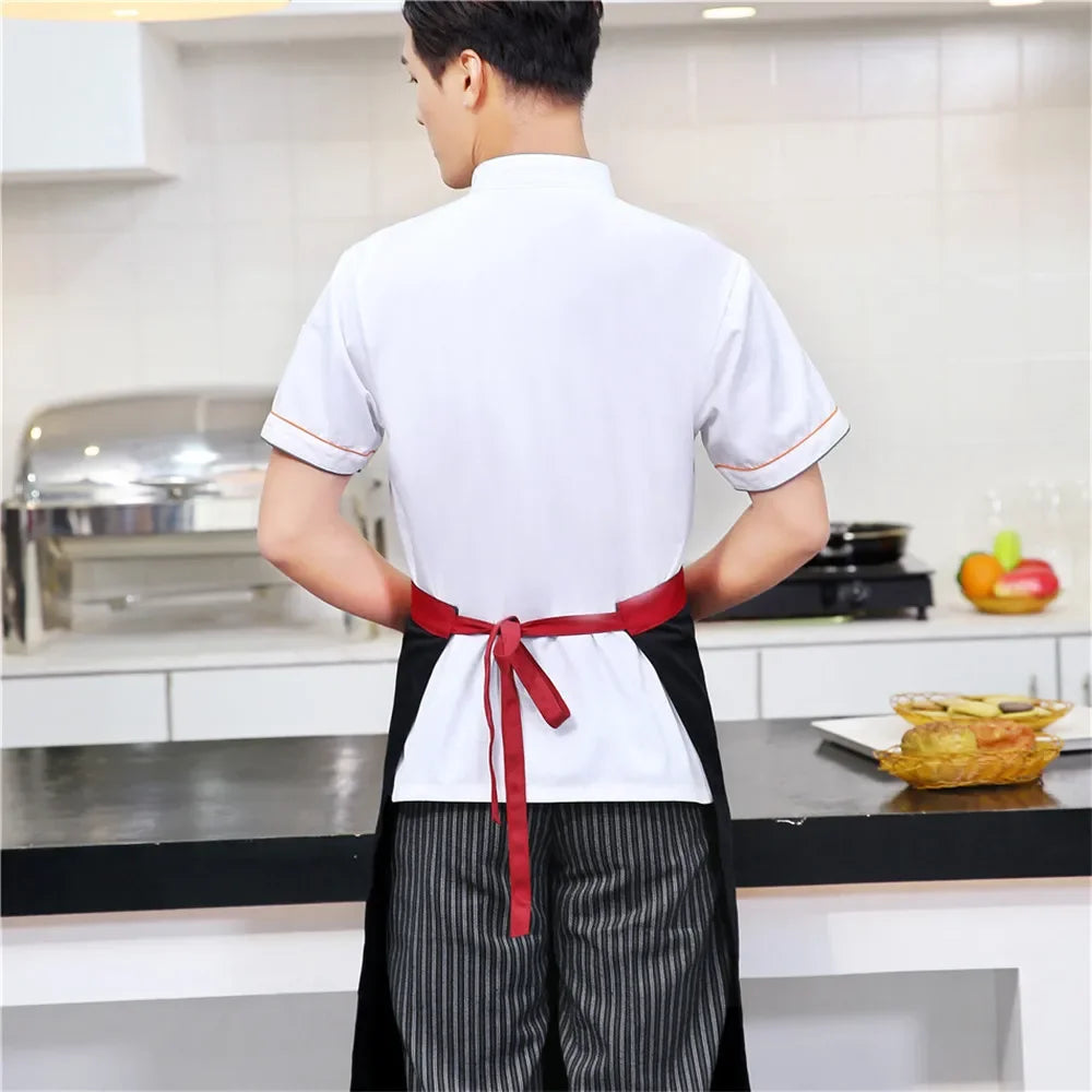 Short Sleeve Restaurant Chef Kitchen Work Uniforms Double Breasted Sushi Bakery Cafe Waiter Catering Food Service Jackets Aprons