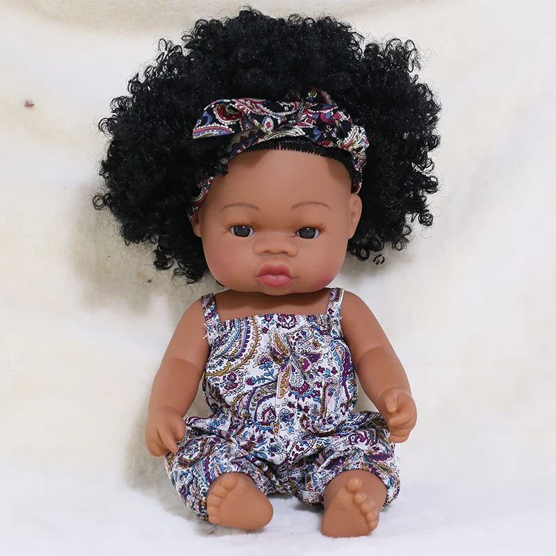 35cm Newborn Reborn African Doll Baby Simulation Soft Vinyl Children Lifelike Toys Christmas Birthday Toys Dolls for Babies