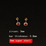 2PCS 4mm Short Ear Studs Earring Outside Upper Helix Earrings Titanium Steel CZ Crystal 3mm 4mm 5mm Mix Colors 0.8mm 20G Screw