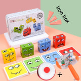 Wooden Face Changing Cube Toys Building Blocks for Cartoon Puzzle Montessori Jigsaw Kids Toy Educational Board Game Family Toys