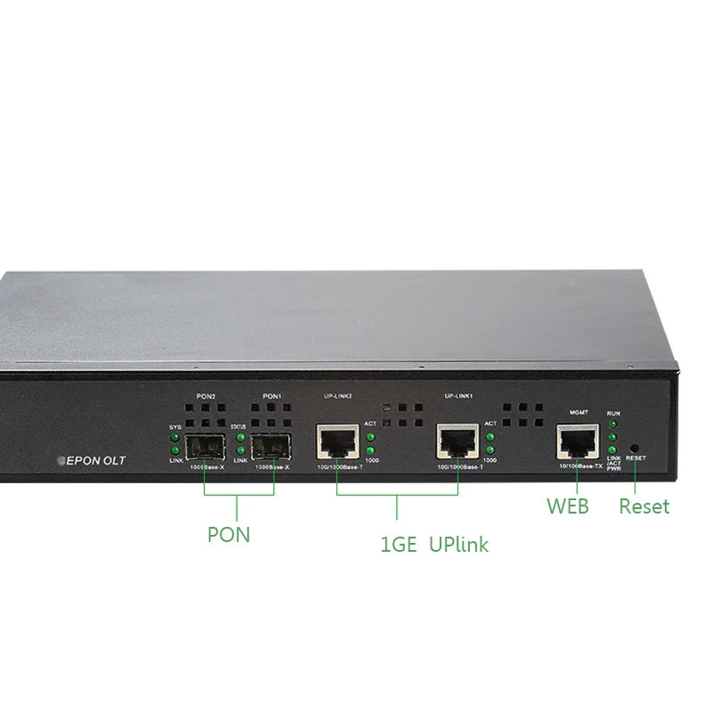 FTTH EPON OLT Fiber Optic Equipment, 2Port, PX20 +++, GBIC, Transmission 20km, Online, 128,Web Management