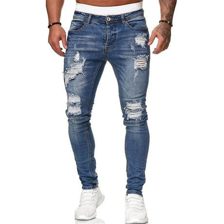 Men's Jeans 2022 New Men's Casual Pants Ripped Spring And Autumn Sports Jeans Pocket Straight Street Run Soft Denim Neutral Slow